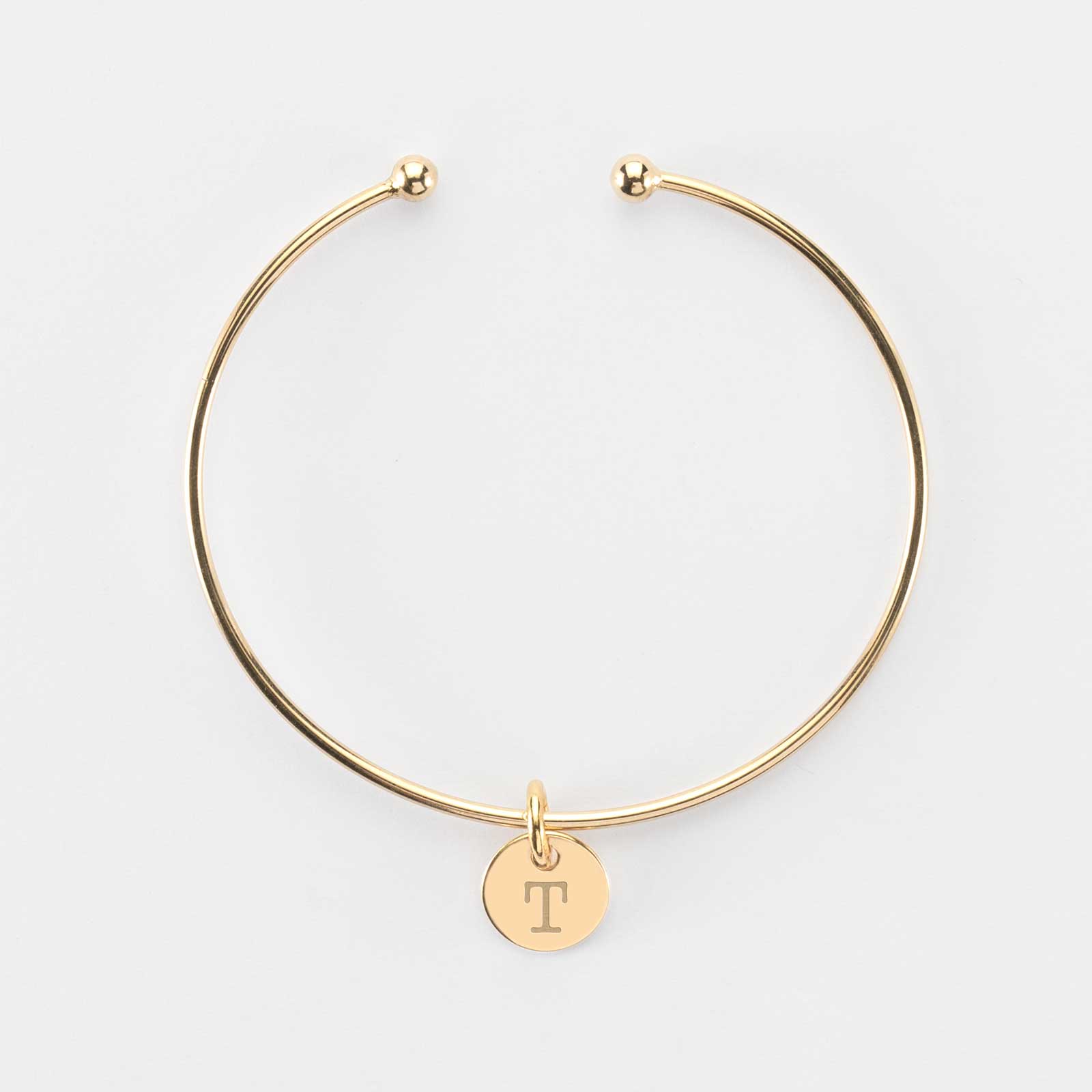 Bracelet personnalisé jonc ouvert boules plaqué or médaille gravée 10