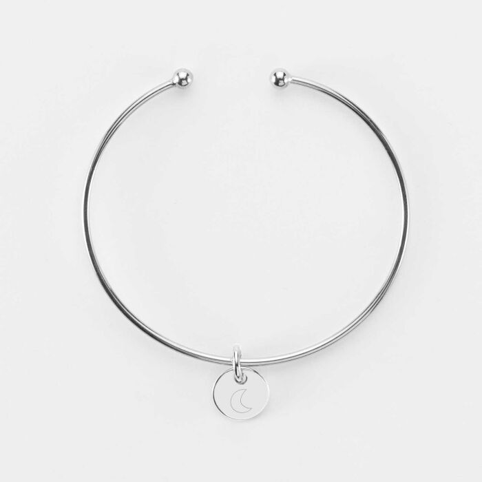 Bracelet personnalisé jonc ouvert argent médaille gravée 10 mm - pictogramme lune
