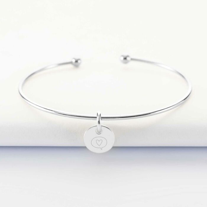 Bracelet personnalisé jonc ouvert argent médaille gravée 10 mm - pictogramme