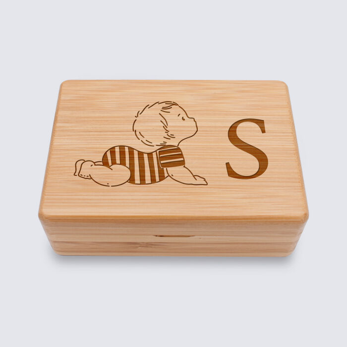 Boîte à bijoux personnalisée initiale 12x8,5 cm bois gravé - HappyBulle x Marie Savart - bambin marinière