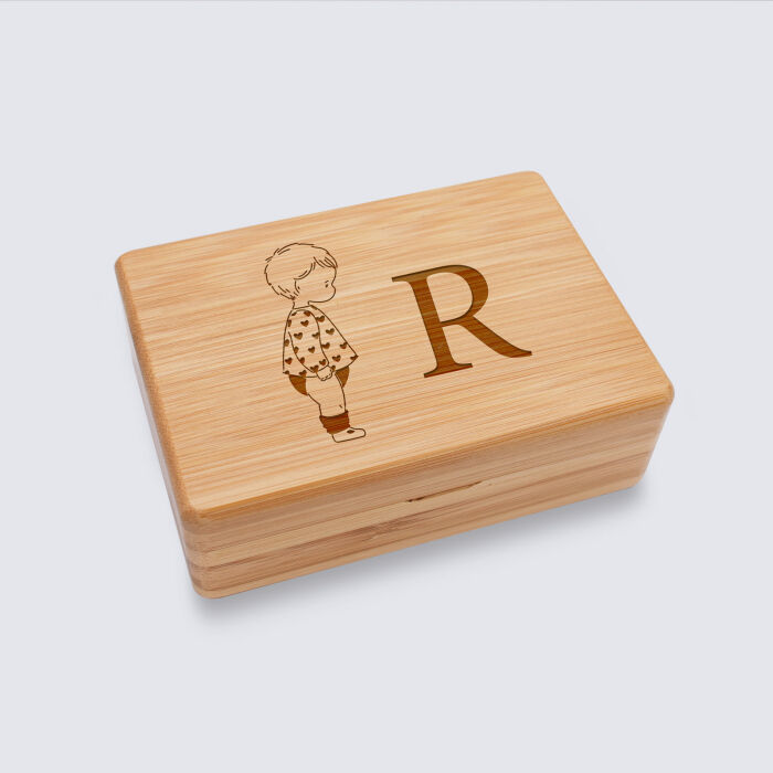 Boîte à bijoux personnalisée initiale 12x8,5 cm bois gravé - HappyBulle x Marie Savart - bébé coeur