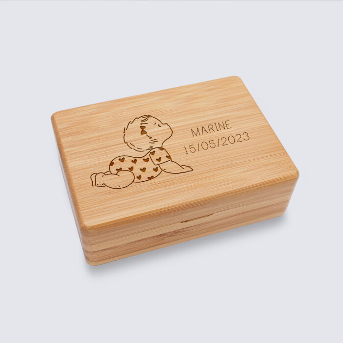 Boîte à bijoux personnalisée prénom 12x8,5 cm bois gravé - HappyBulle x Marie Savart - Marine
