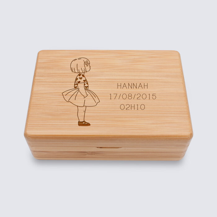 Boîte à bijoux personnalisée prénom 12x8,5 cm bois gravé - HappyBulle x Marie Savart - Hannah