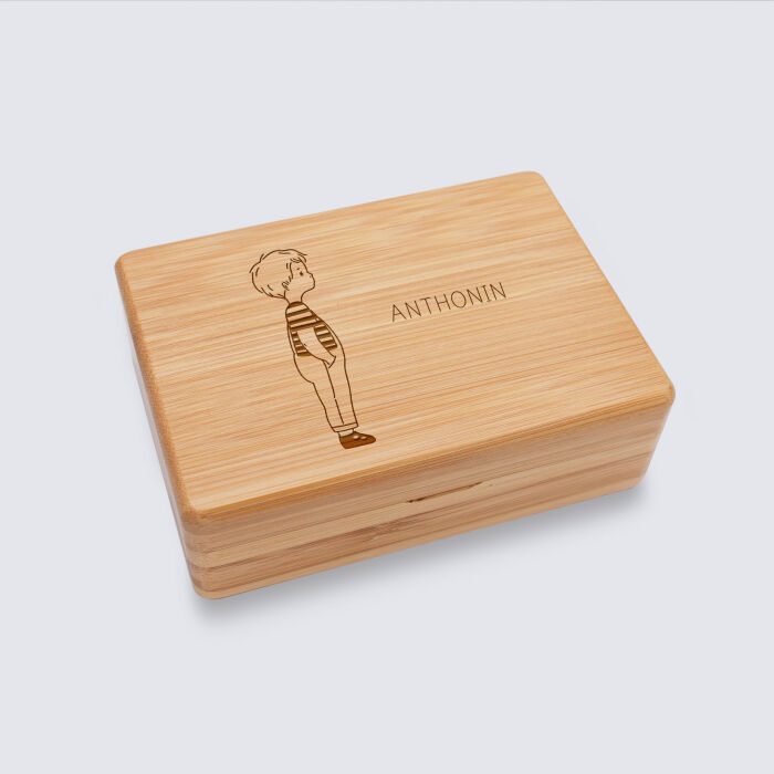 Boîte à bijoux personnalisée prénom 12x8,5 cm bois gravé - HappyBulle x Marie Savart - Anthonin