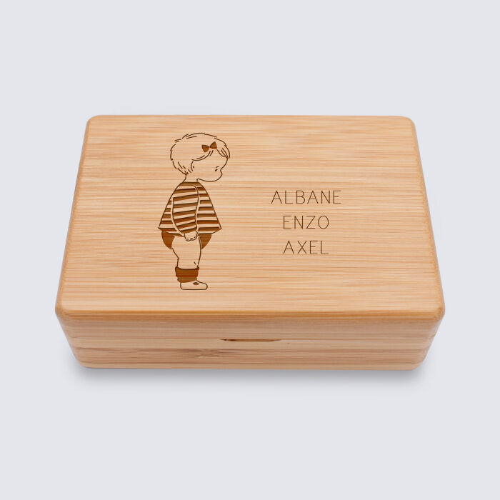 Boîte à bijoux personnalisée prénom 12x8,5 cm bois gravé - HappyBulle x Marie Savart - Albane Enzo Axel