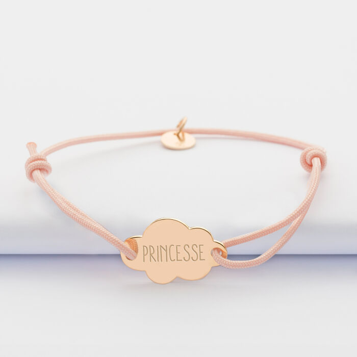 Bracelet enfant personnalisé médaille gravée plaqué or nuage 2 trous 20x14mm texte
