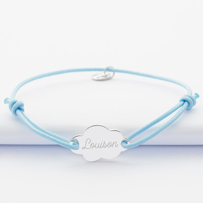 Bracelet enfant personnalisé médaille gravée argent nuage 2 trous 20x14mm prénom Bracelet enfant personnalisé médaille gravée argent nuage 2 trous 20x14mm prénom