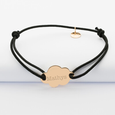 Bracelet personnalisé médaille gravée plaqué or nuage 2 trous 20x14mm prénom