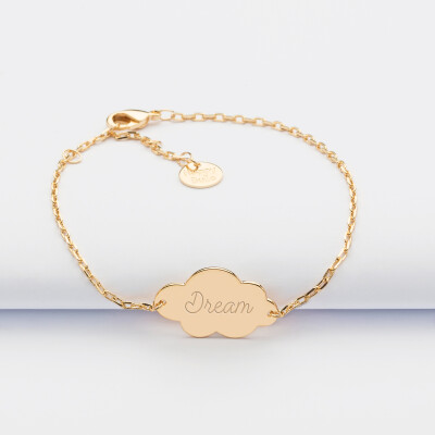 Personalised engraved gold plated cloud medallion 2-hole chain bracelet 20x14mm text