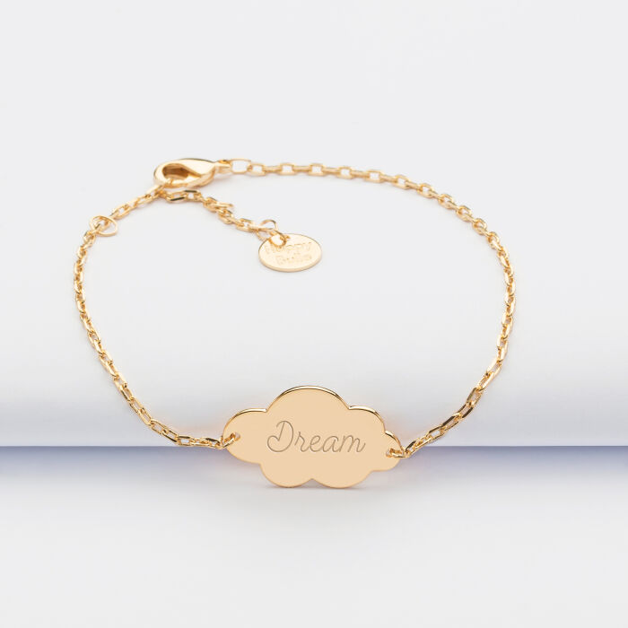 Personalised engraved gold plated cloud medallion 2-hole chain bracelet 20x14mm text
