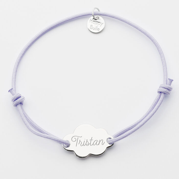 Bracelet personnalisé médaille gravée argent nuage 2 trous 20x14 mm - prénom 2