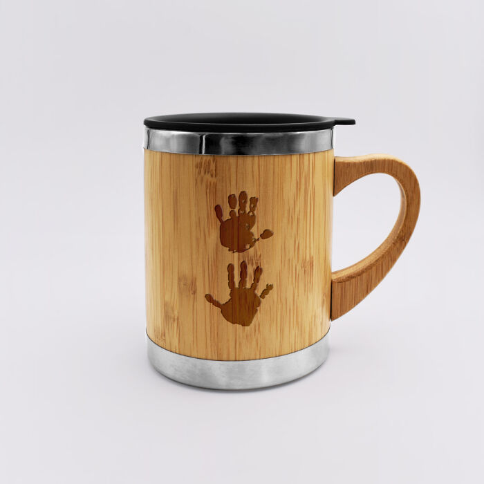 Mug isotherme personnalisé bambou gravé 300 ml - face empreinte