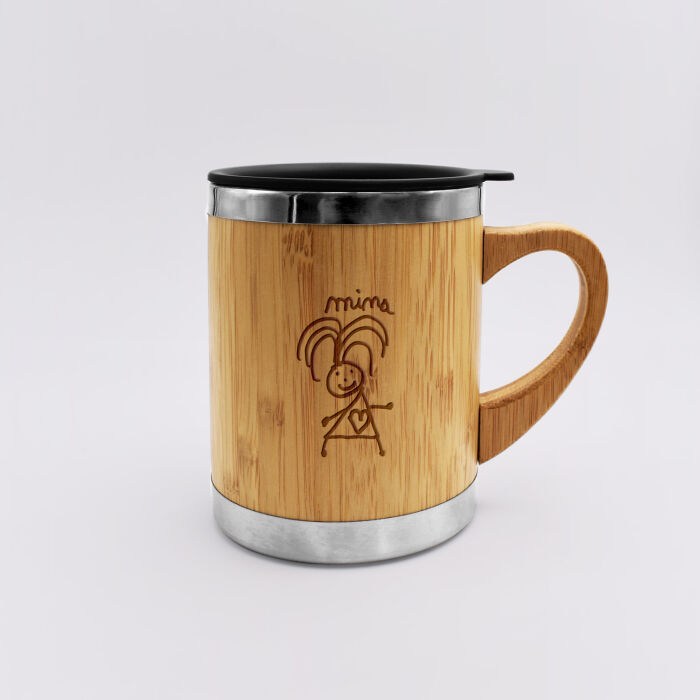 Mug isotherme personnalisé bambou gravé 300 ml - face dessin