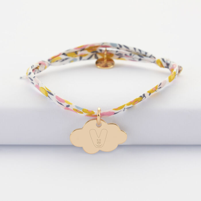 Bracelet enfant Liberty personnalisé médaille gravée plaqué or nuage 20x14 mm - HappyBulle x Barbapapa - alphabet V
