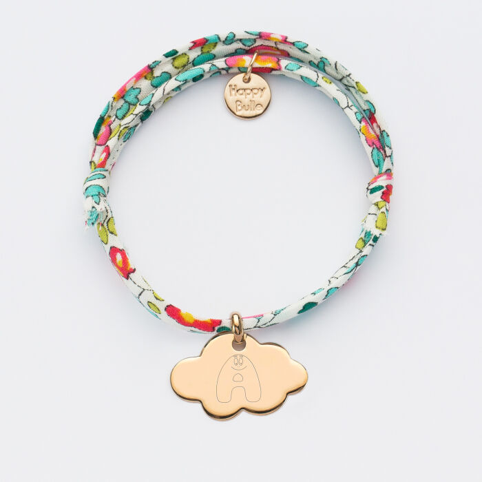 Bracelet enfant Liberty personnalisé médaille gravée plaqué or nuage 20x14 mm - HappyBulle x Barbapapa - alphabet A