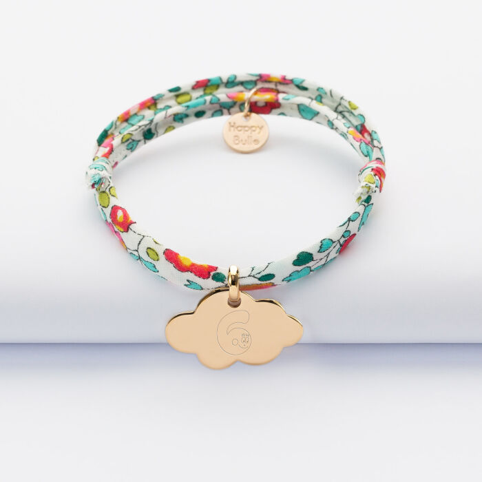 Bracelet enfant Liberty personnalisé médaille gravée plaqué or nuage 20x14 mm - HappyBulle x Barbapapa - chiffre 6