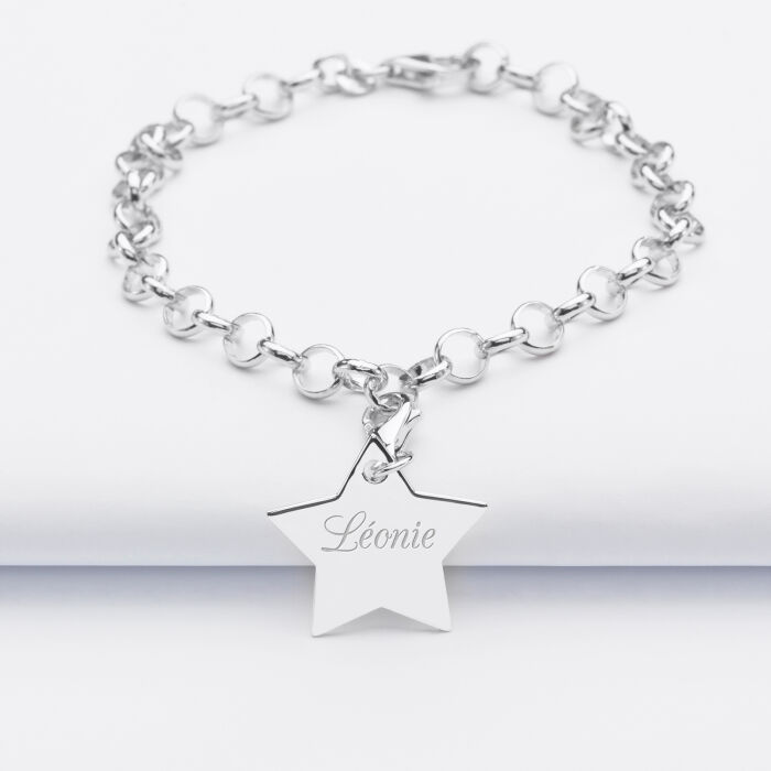 Bracelet personnalisé 1 charm étoile gravé argent 20x20mm - prénom