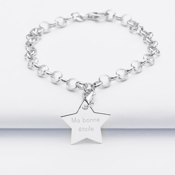 Bracelet personnalisé 1 charm étoile gravé argent 20x20mm - texte