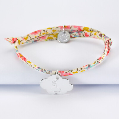 Bracelet enfant Liberty personnalisé médaille gravée argent nuage 20x14 mm - HappyBulle x Barbapapa - alphabet L