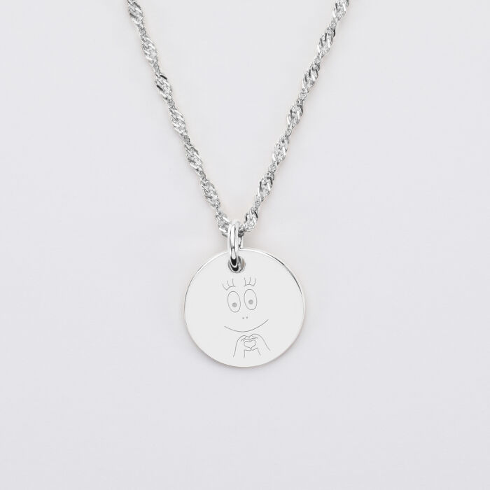 Pendentif personnalisé médaille gravée argent 15 mm - HappyBulle x Barbapapa - bouille mains