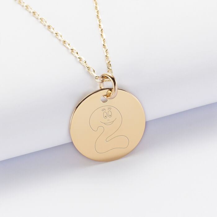 Pendentif personnalisé médaille gravée plaqué or 19 mm - HappyBulle x Barbapapa - chiffre 2