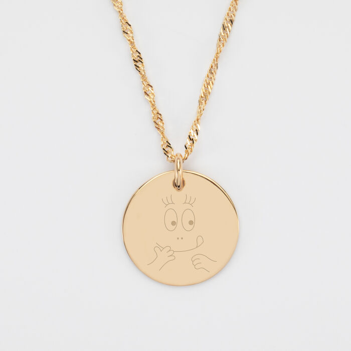 Pendentif personnalisé médaille gravée plaqué or 19 mm - HappyBulle x Barbapapa - bouille mains