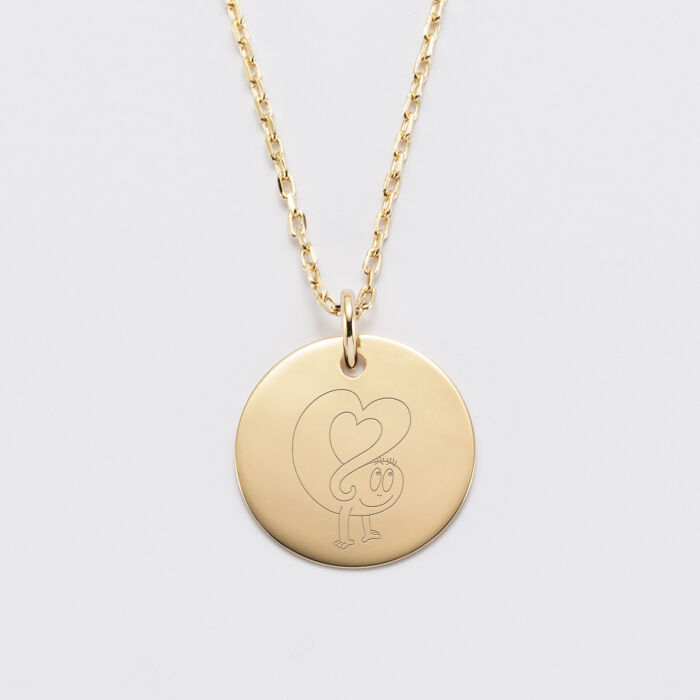 Pendentif personnalisé médaille gravée plaqué or 19 mm - HappyBulle x Barbapapa - illustration