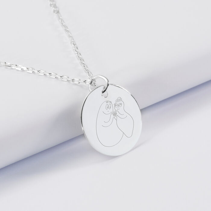 Pendentif personnalisé médaille gravée argent 19 mm - HappyBulle x Barbapapa - personnages