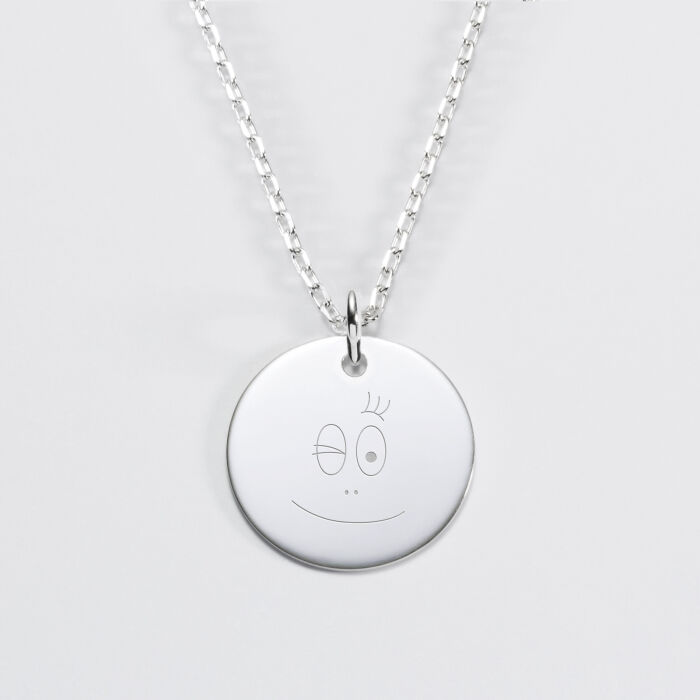 Pendentif personnalisé médaille gravée argent 19 mm - HappyBulle x Barbapapa - bouille
