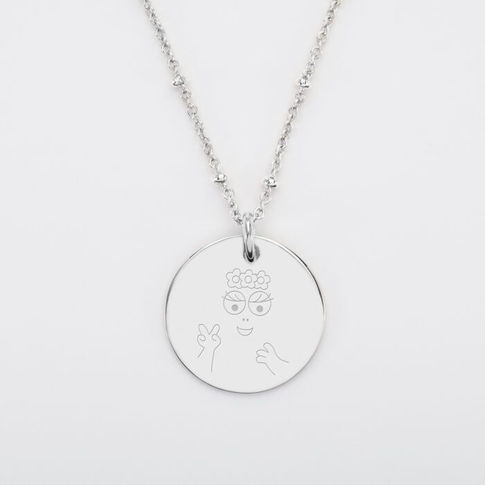 Pendentif personnalisé médaille gravée argent 19 mm - HappyBulle x Barbapapa - bouille mains