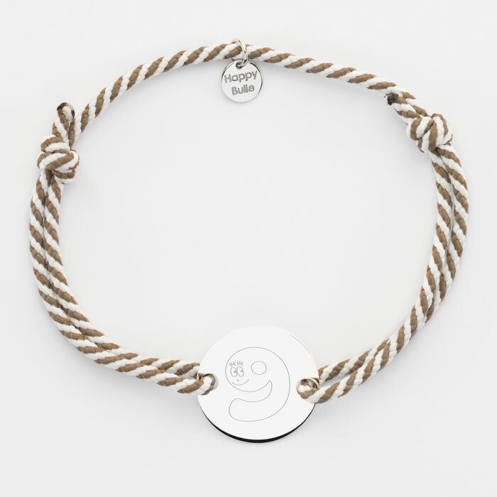 Bracelet homme personnalisé cordon marin tressé médaille gravée argent 2 trous 20 mm - Happybulle x Barbapapa - chiffre 9