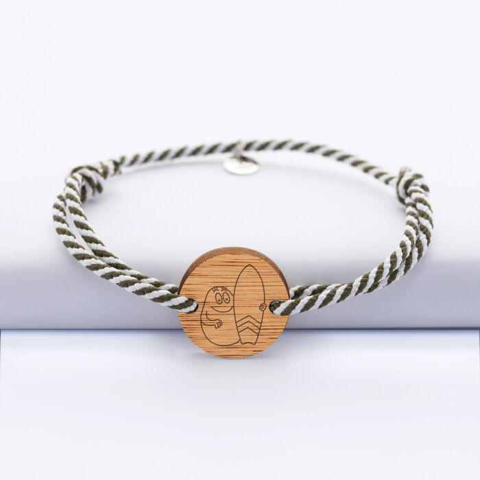 Bracelet homme cordon marin tressé médaille bois ronde 2 trous 21 mm - HappyBulle x Barbapapa - activité