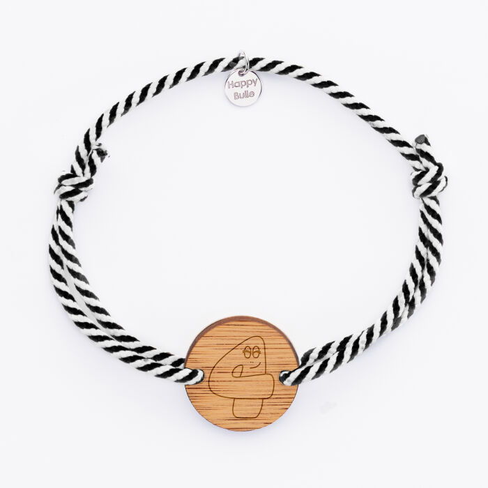 Bracelet homme cordon marin tressé médaille bois ronde 2 trous 21 mm - HappyBulle x Barbapapa  - chiffre 4