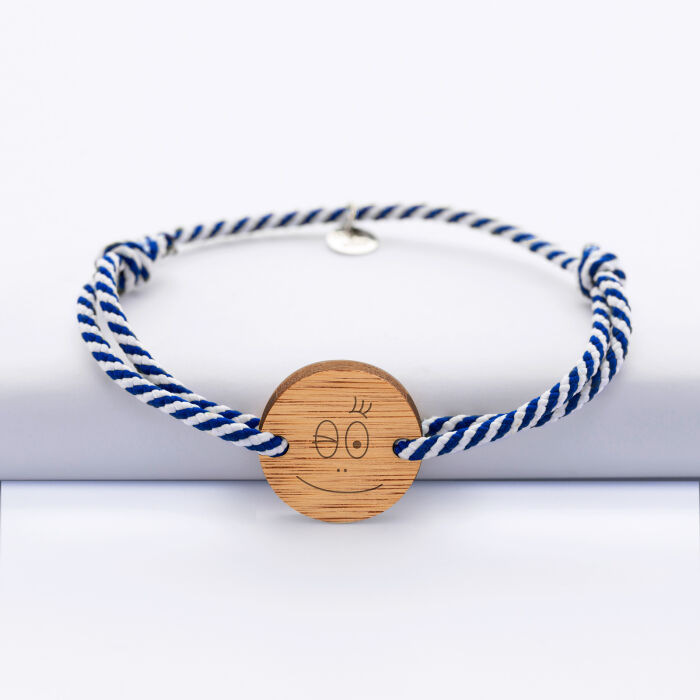Bracelet homme cordon marin tressé médaille bois ronde 2 trous 21 mm - HappyBulle x Barbapapa - bouille
