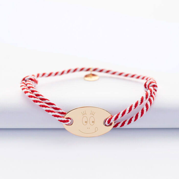 Bracelet homme personnalisé cordon marin tressé médaille gravée plaqué or ovale 25x16 mm - Happybulle x Barbapapa - bouille