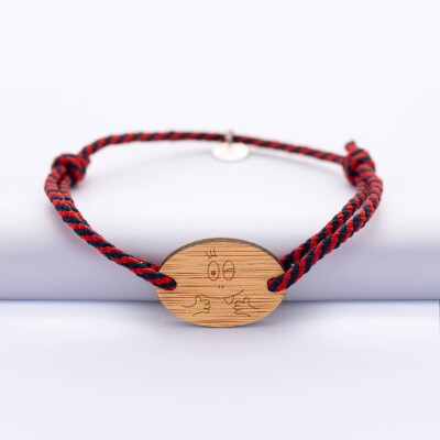 Bracelet homme cordon marin tressé médaille bois ovale 2 trous 25x17 mm - Happybulle x Barbapapa - bouille mains
