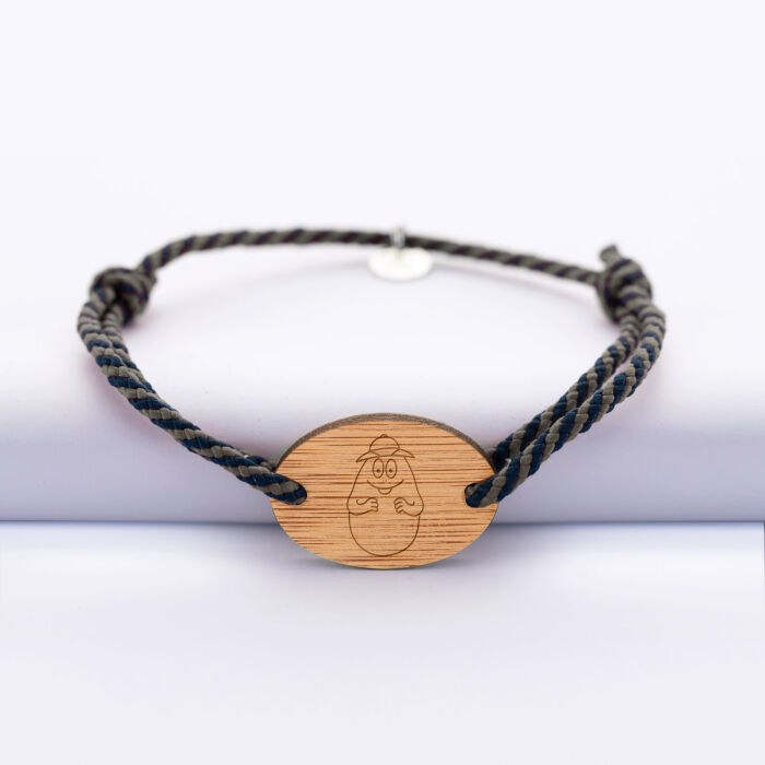 Bracelet homme cordon marin tressé médaille bois ovale 2 trous 25x17 mm - Happybulle x Barbapapa - personnage