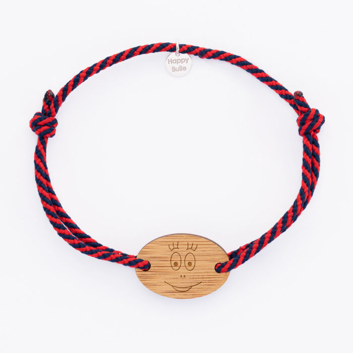 Bracelet homme cordon marin tressé médaille bois ovale 2 trous 25x17 mm - Happybulle x Barbapapa - bouille