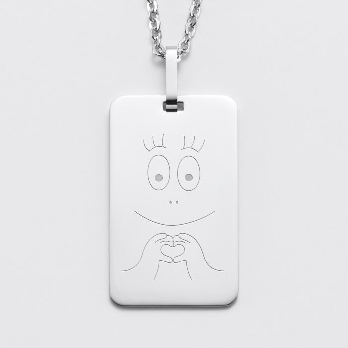 Pendentif homme personnalisé médaille gravée acier 20x32 mm - Happybulle x Barbapapa - bouille mains