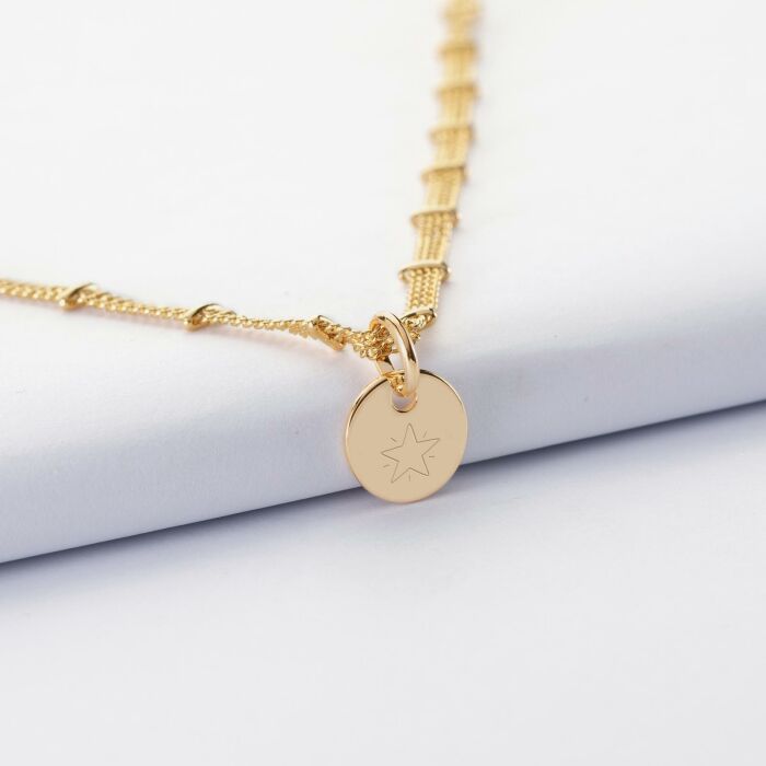 Collier chaîne double personnalisé médaille gravée plaqué or 10 mm - picto étoile
