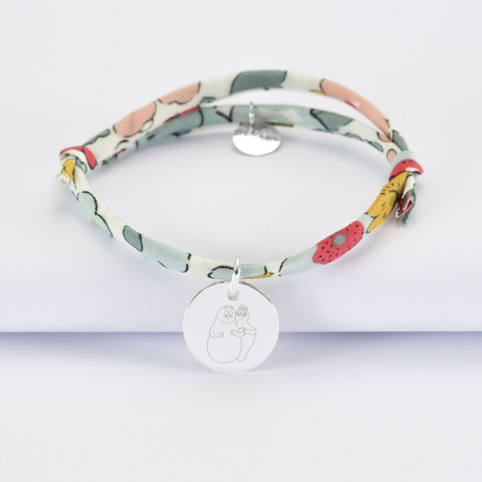 Bracelet enfant Liberty personnalisé médaille gravée argent 15 mm - Happybulle x Barbapapa - illustration