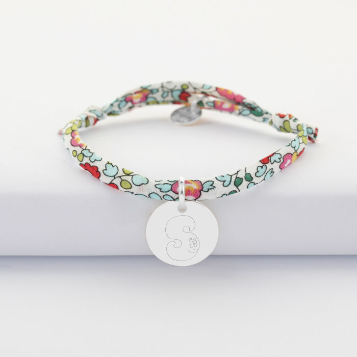 Bracelet enfant Liberty personnalisé médaille gravée argent 15 mm - Happybulle x Barbapapa - alphabet S