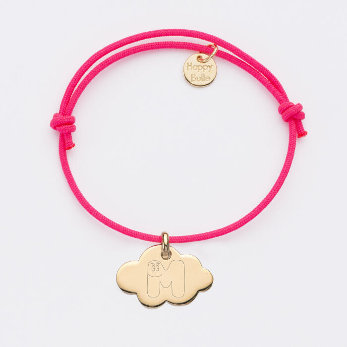 Bracelet enfant personnalisé médaille gravée plaqué or nuage 20x14 mm - Happybulle x Barbapapa - alphabet M