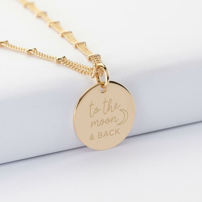 Collier chaîne double personnalisé médaille gravée plaqué or 19 mm - illustration