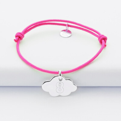 Bracelet enfant personnalisé médaille gravée argent nuage 20x14 mm - Happybulle x Barbapapa - chiffre 8