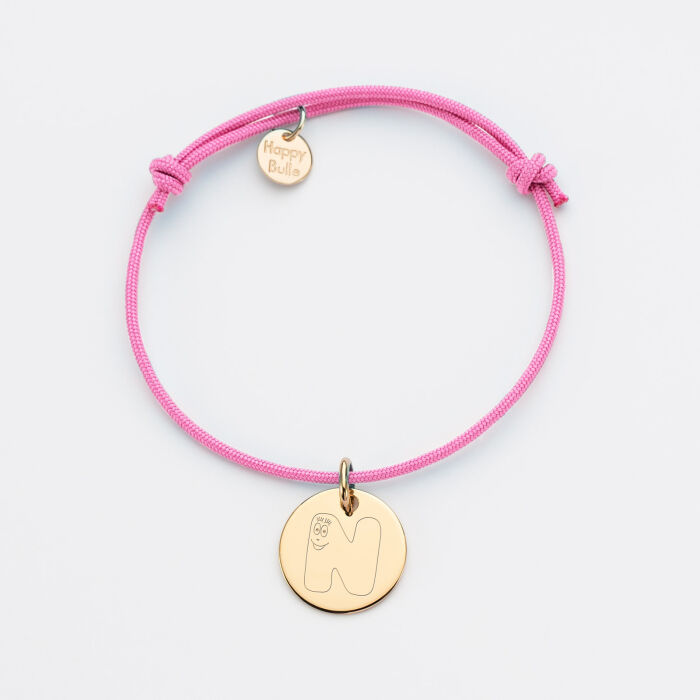 Bracelet enfant personnalisé médaille gravée plaqué or 15mm - Happybulle x Barbapapa - alphabet N