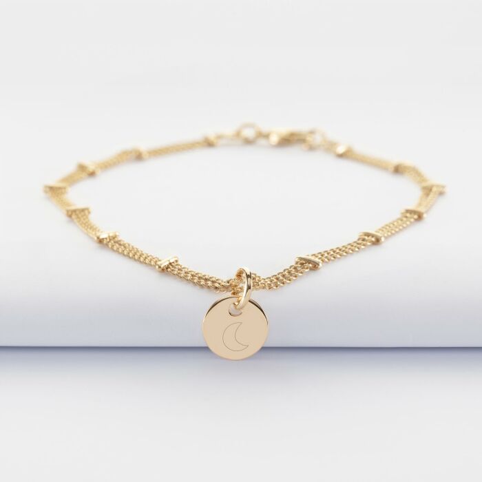 Bracelet chaîne double personnalisé médaille gravée plaqué or 10 mm - picto lune