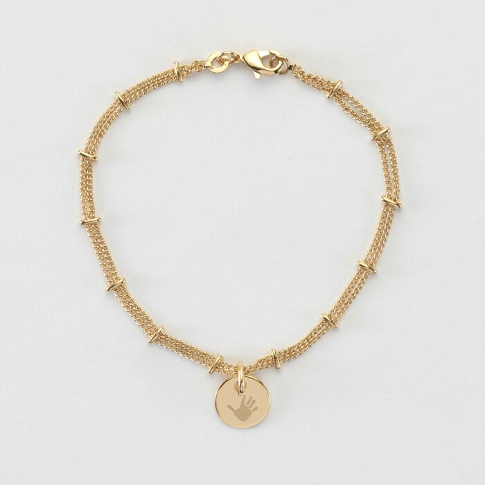 Bracelet chaîne double personnalisé médaille gravée plaqué or 10 mm - picto main