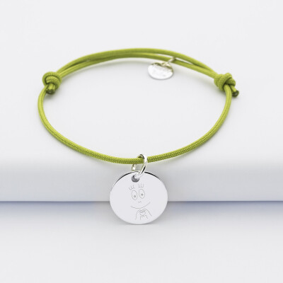 Bracelet enfant personnalisé médaille gravée argent 15 mm - Happybulle x Barbapapa - bouille mains 2