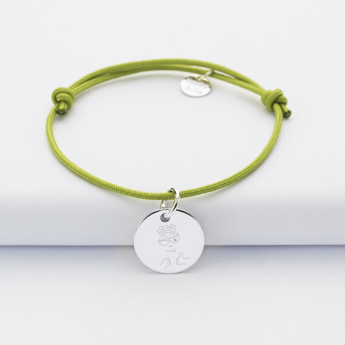 Bracelet enfant personnalisé médaille gravée argent 15 mm - Happybulle x Barbapapa - bouille mains